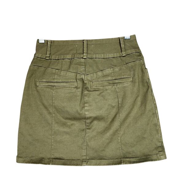 Frame Denim Mini Skirt 24 Women Army Olive Green Button Pockets Festival Stretch - Picture 2 of 6